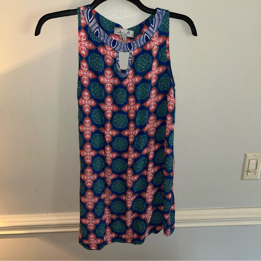 Patterned Sleeveless Midi Dress - Blue and Pink